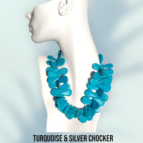Real Turquoise chunky chocker necklace, one of a kind - handmade NWT - Picture 2 of 10